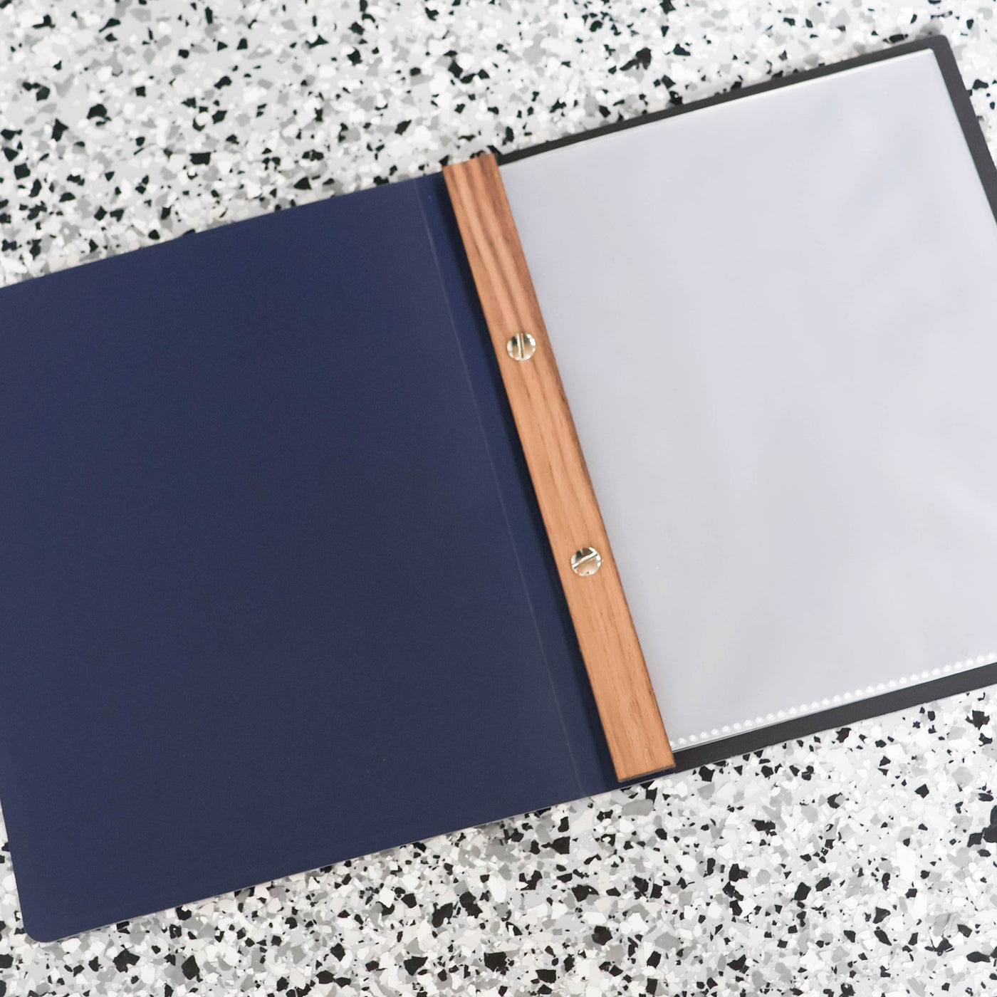 A5 Leather Cover, Timber Binder, Black Poly Back Menu